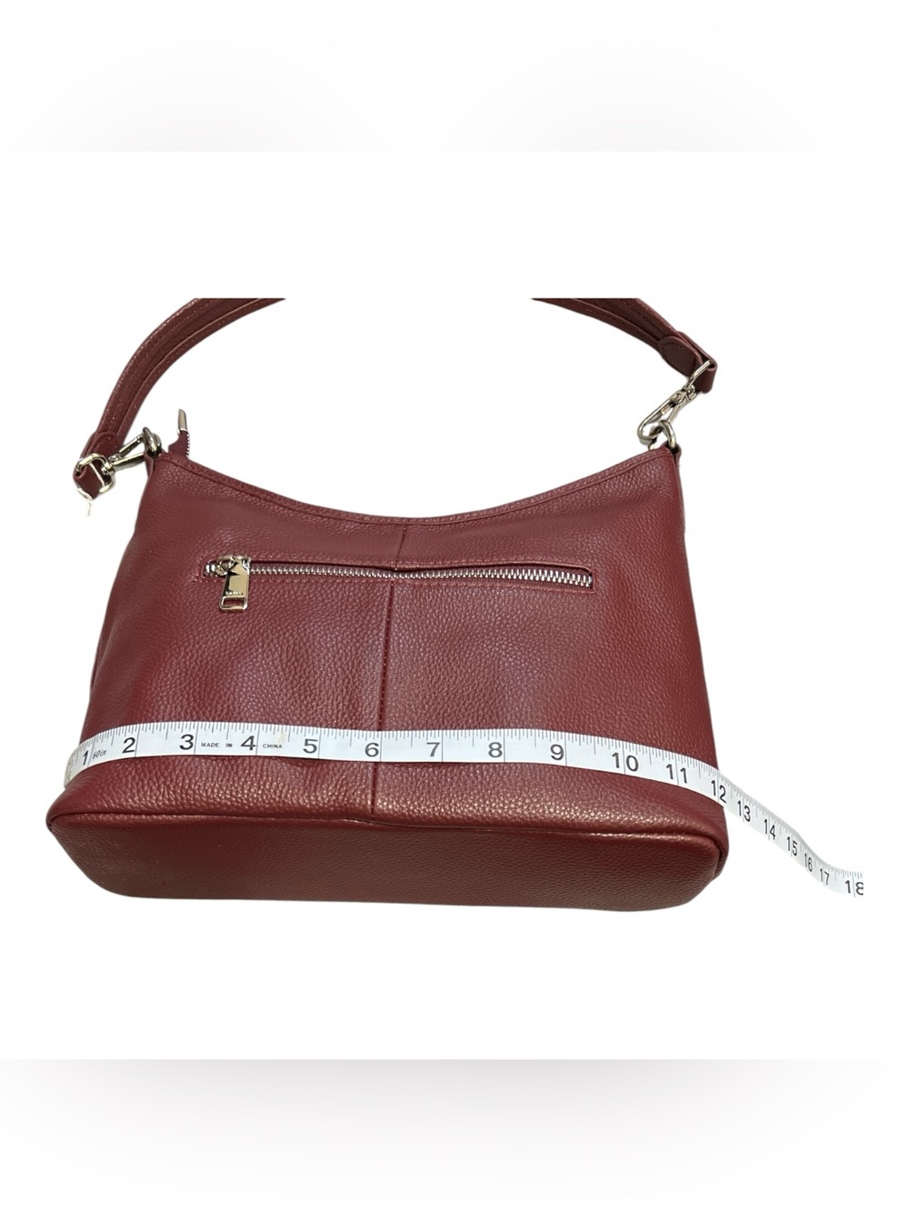 Befen Pebbled Leather Shoulder Bag in Burgundy Red - Picture 12 of 16